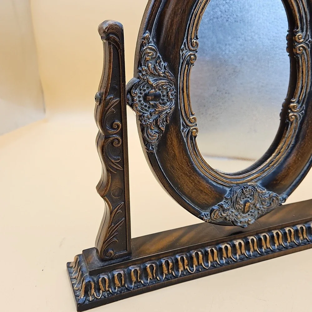 Vintage Dresser Top Oval Ornate Swivel Tilt Mirror Picture Frame Taiwan